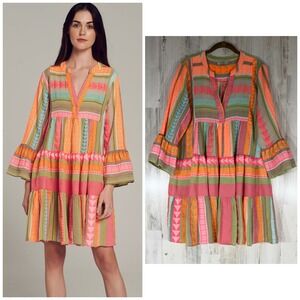 Devotion Twins Ella Mini Dress Large Multicolor Geometric Embroidered Cotton